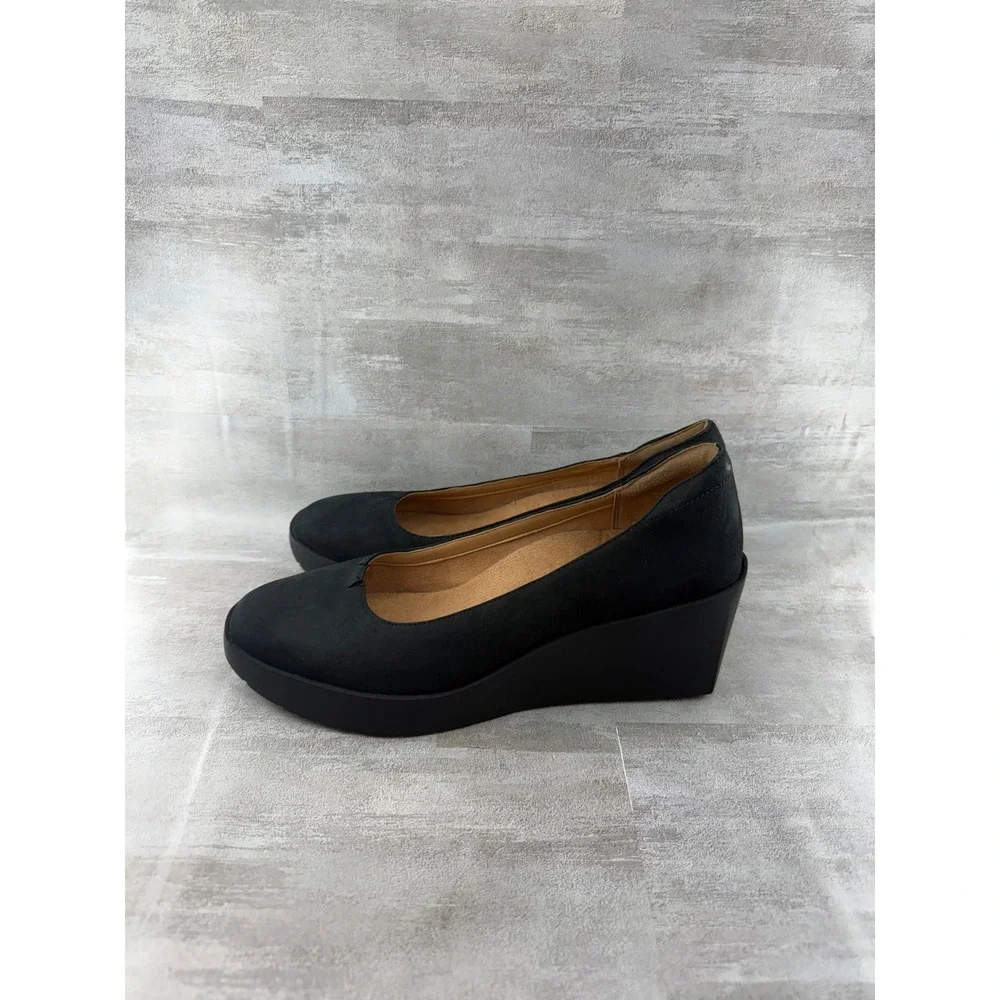 Vionic Sereno Women Black Wedge Pumps Round Toe Orthotic Comfort Shoes Size 8.5